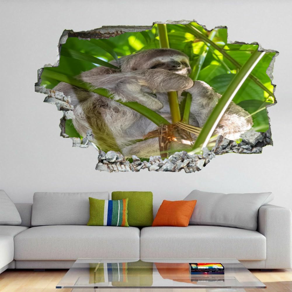 Pegatinas De Decoración De Pared 3D Roto Pereza Animal Pegatina De Pared Hojas Verdes Tatuaje De Pared Para Decoración De Pared De Guardería, Sala De Estar, Decoración Del Hogar 120x80cm
