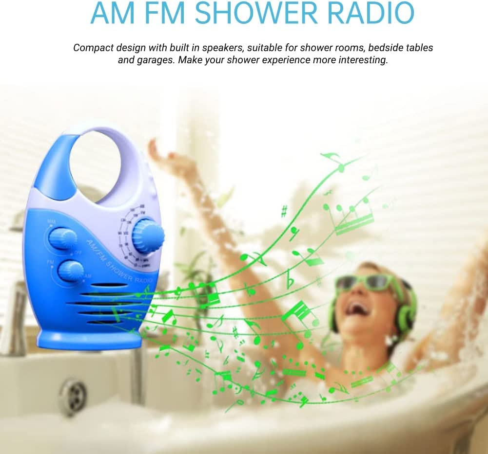 AM/FM Mini Doucheradio met ingebouwde luidspreker en antenne badkamer waterdichte batterij aangedreven digitale wekker doucheradio, hangende muziekradio met USB- en TF-kaartpoort (niet inclusief