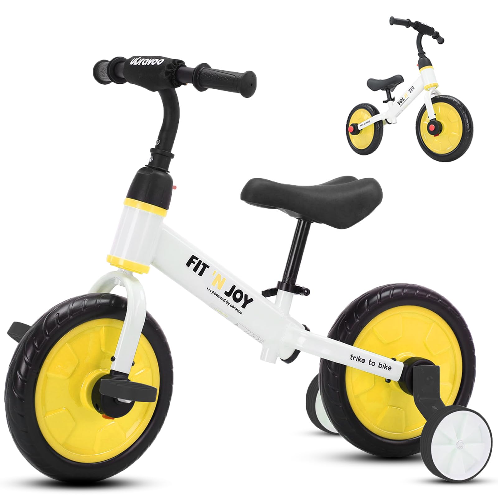 YEALEO4 in 1 Balance Bike for 2 3 4 5 Years Kids Boy Girl, Toddler Trike with Auxiliary Wheels & Detachable Pedals, Easy Assembly