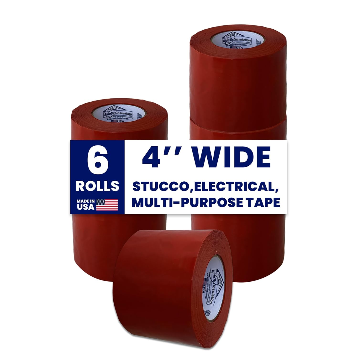 BlueTex Insulationㅤ– Made in USA - Extra Wide 4” Stucco/Painters Tape. 4” x 60 Yards. 30 Day Removal – NO Residue, NO Splitting on Removal - Professional Grade Polyethylene Tape (PE Tape)