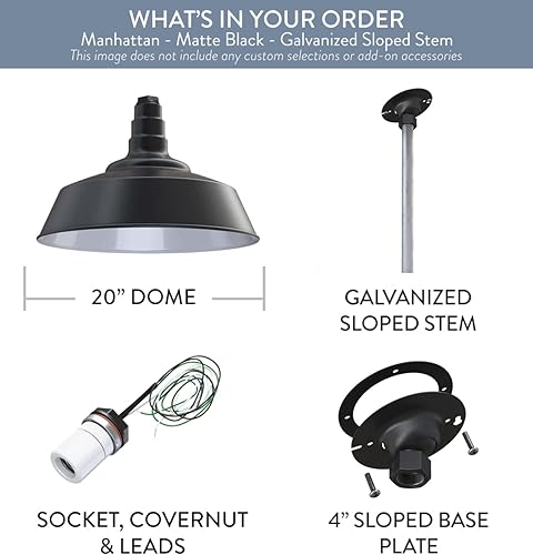 Miniatura 6 de Steel Lighting Co. Manhattan Warehouse Light  Colgante montado en el techo  Cúpula de 20 pulgadas  vástago inclinado de 12 pulgadas  Luz de granero