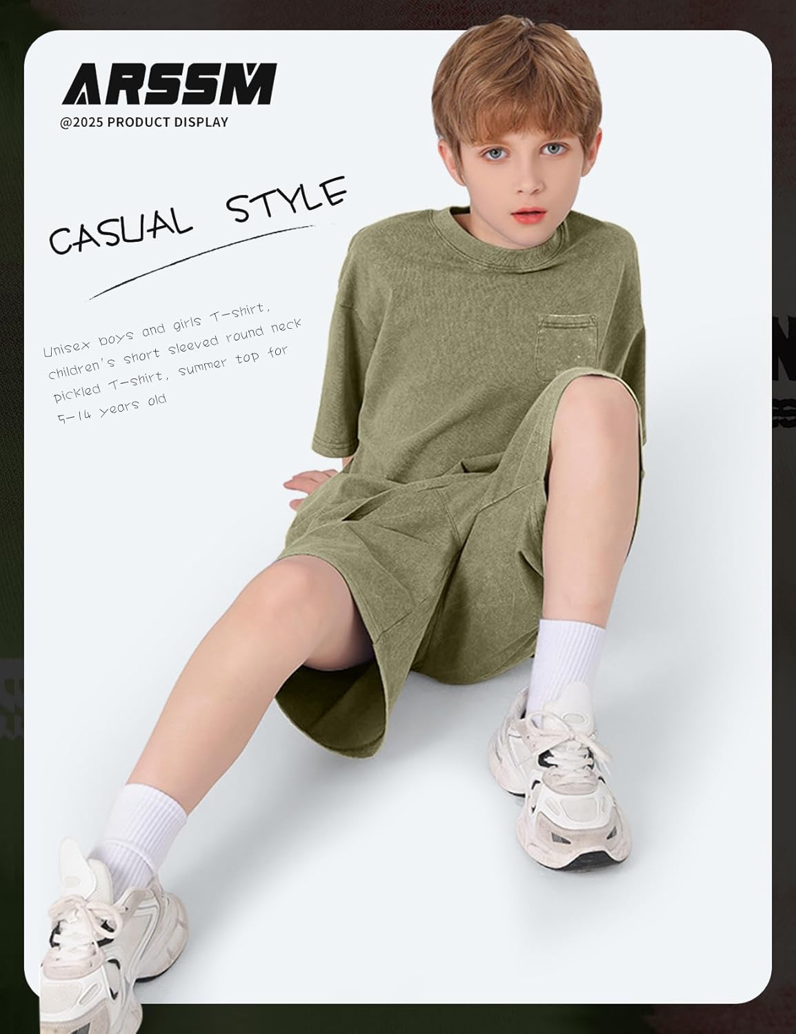 Arssm 3 Pack Boys Tshirts Kids Oversized T Shirts Cotton Acid Wash Crewneck Summer Basic Tees - Image 4