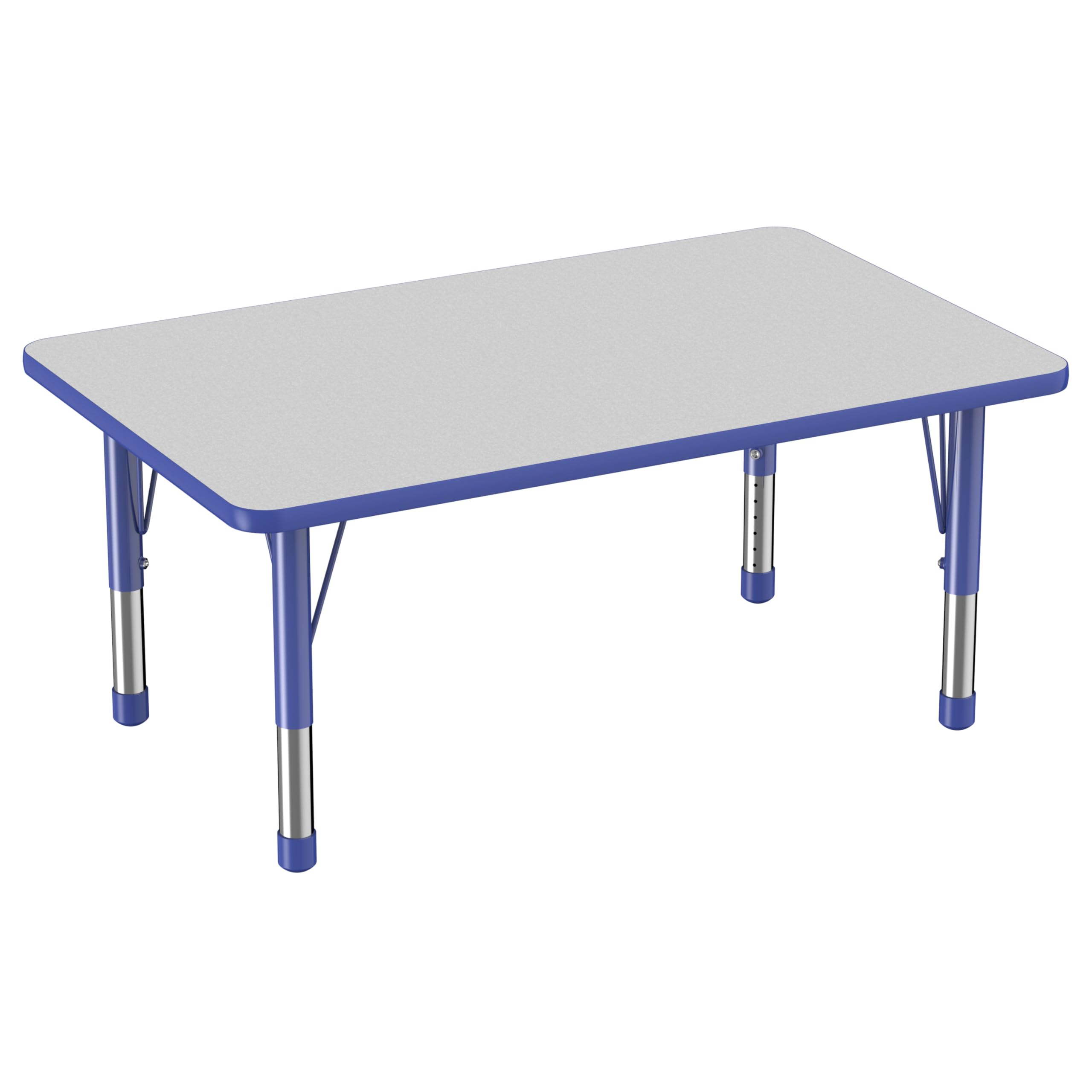 FDP Rectangle Activity School and Classroom Kids Table (30 x 48 inch), Chunky Toddler Legs, Adjustable Height 15-24 inches - Gray Top and Blue Edge