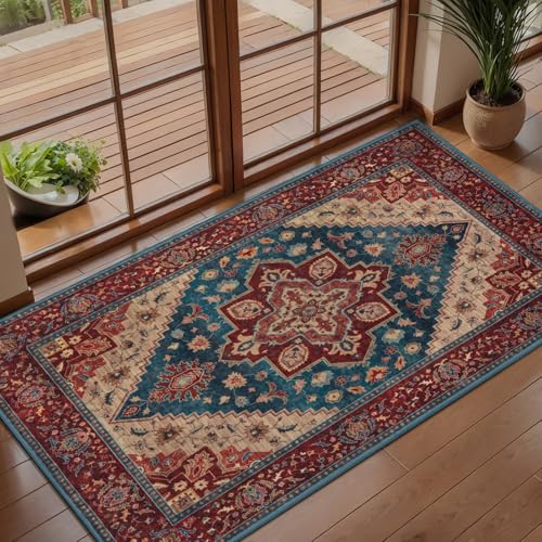 Image of Tangsoo 2x4 Runner Washable Rugs for Entryway, Non Slip Small Area Rug Red