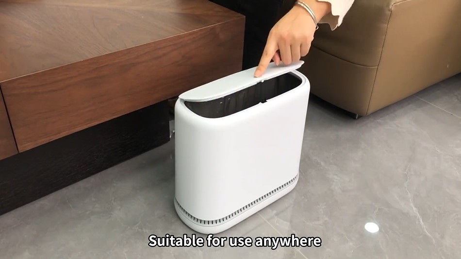 Image of Bathroom Trash Can with Lid, 3 Gallon Small Slim Garbage Bin with Auto-Adsorption & 75 Bags (5 Rolls), Mini Waste Basket Dog Proof for Bathroom, Kitchen, Office, Bedroom, Laundry, Toilet, Rv, White