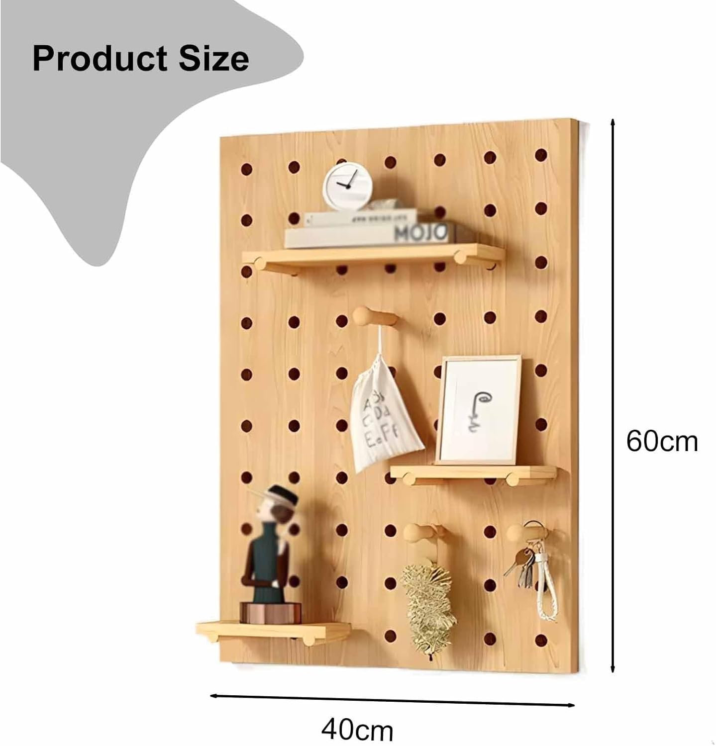 Pegboard Wall Organizer Panels, 12mm Thick Wooden Pegboard Workshop Organisation Hole Wall Board for Wall Home, Garage Tool Storage(Beige,40x60cm)