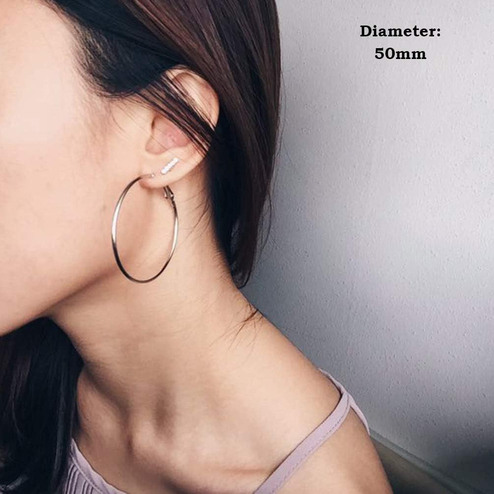 Silver Big Hoop Earrings For Womens- 3 Pairs Hypoallergenic Sterling Silver Large Huggie Hoops for Sensitive Ears(40/50/60mm)