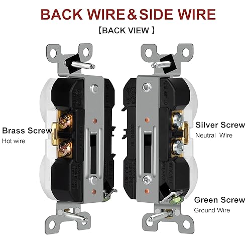 Miniatura 3 de PowGrow Tomacorrientes de receptáculo eléctrico dúplex, 20 amperios, 250 V, toma de pared recta, paquete de 10