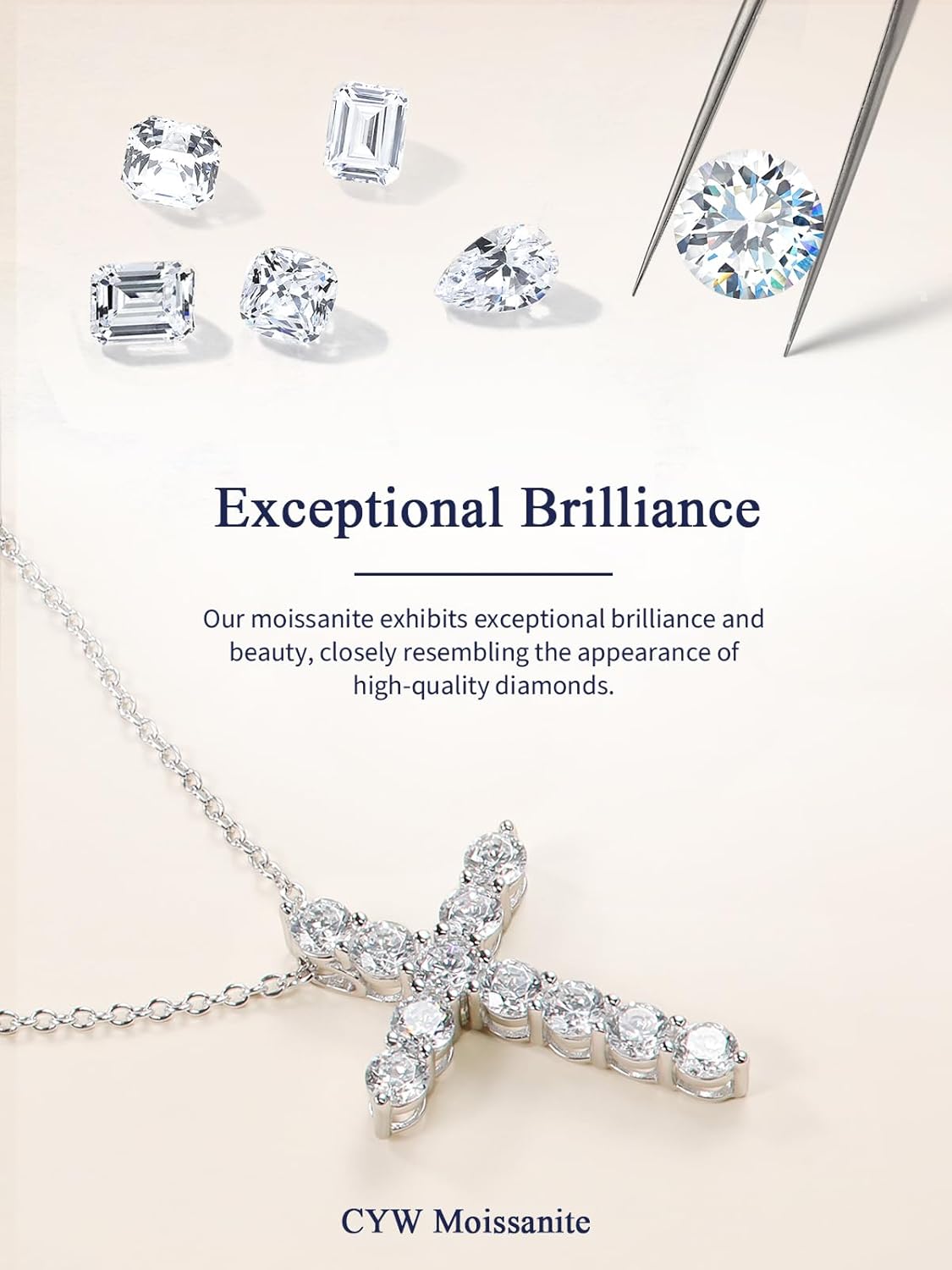 CYW 1.10/3.30 Carat Moissanite Sapphire Ruby Emerald Cross Pendant Necklace for Women Men, Solid 925 Sterling Silver Chain Pendant, Wedding Anniversary Christmas Jewelry - Image 4