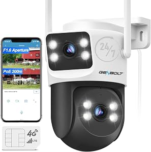 GENBOLT 4G Cellular LTE Security Camera Outdoor No WiFi, Dual Lens PoE Surveillance Camera CCTV with Sim Card, 24/7 Recording Plug in Wired IP Cam with Auto Tracking Human Detection