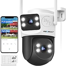 GENBOLT 4G LTE Telecamera Esterno con Scheda SIM Senza WiFi, Videocamera Sorveglianza CCTV PoE a Doppio Obiettivo Cablata, 24/7 Registrazione Tracciamento Automatico Visione Colore IP66
