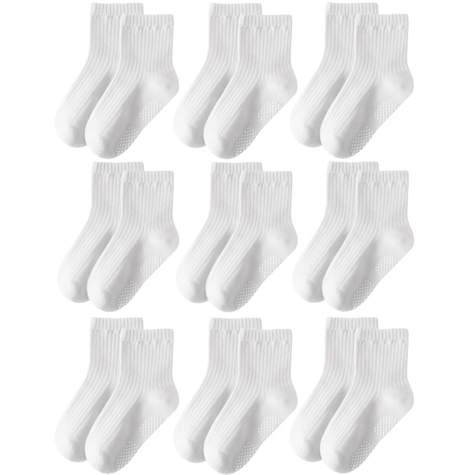 EUFANCE Toddler Grip Socks Non Slip Crew Socks Cute Seamless Cotton Socks for Baby Boys Girls Infants Kids 9 Pairs