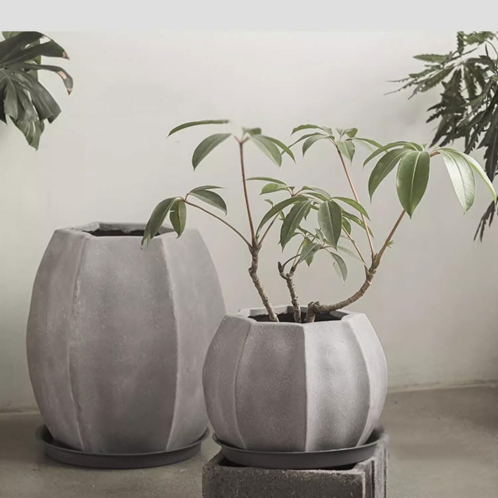 pot de fleur Pot de fleur de forme géométrique grise, récipient de fleurs de plantes en argile de magnésium, avec jardinière à trous de drainage, for jardin de Patio de maison cache pot ceramique