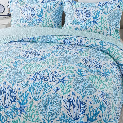 NEWLAKE Quilt Bedspread Sets - West Coastal Pattern Reversible Coverlet Set, King Size