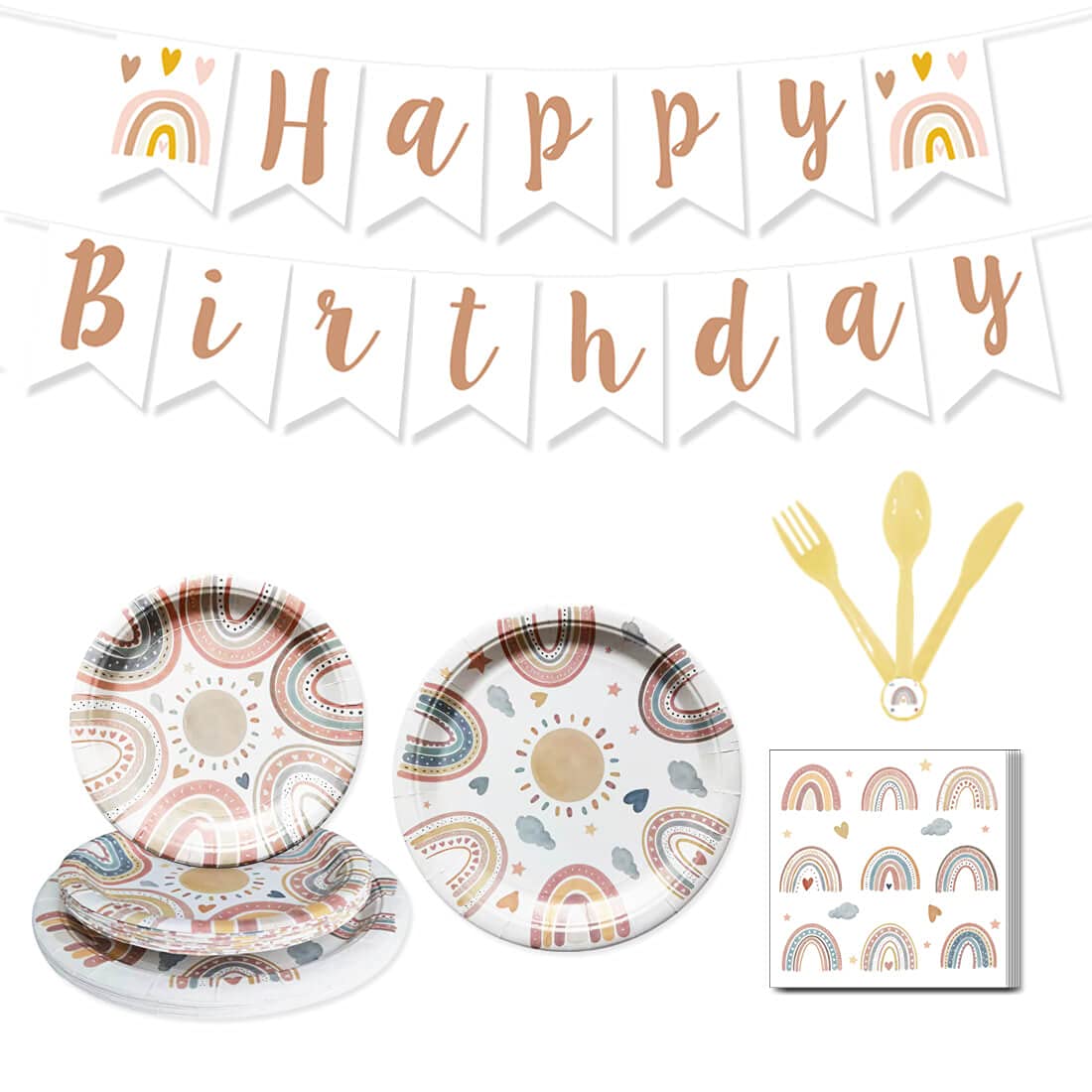 Boho Rainbow Birthday Banner Boho Happy Birthday Boho Rainbow 1st Birthday Party Supplies Plates Decorations Photo Prop for Girl Boy Baby 16 Guests