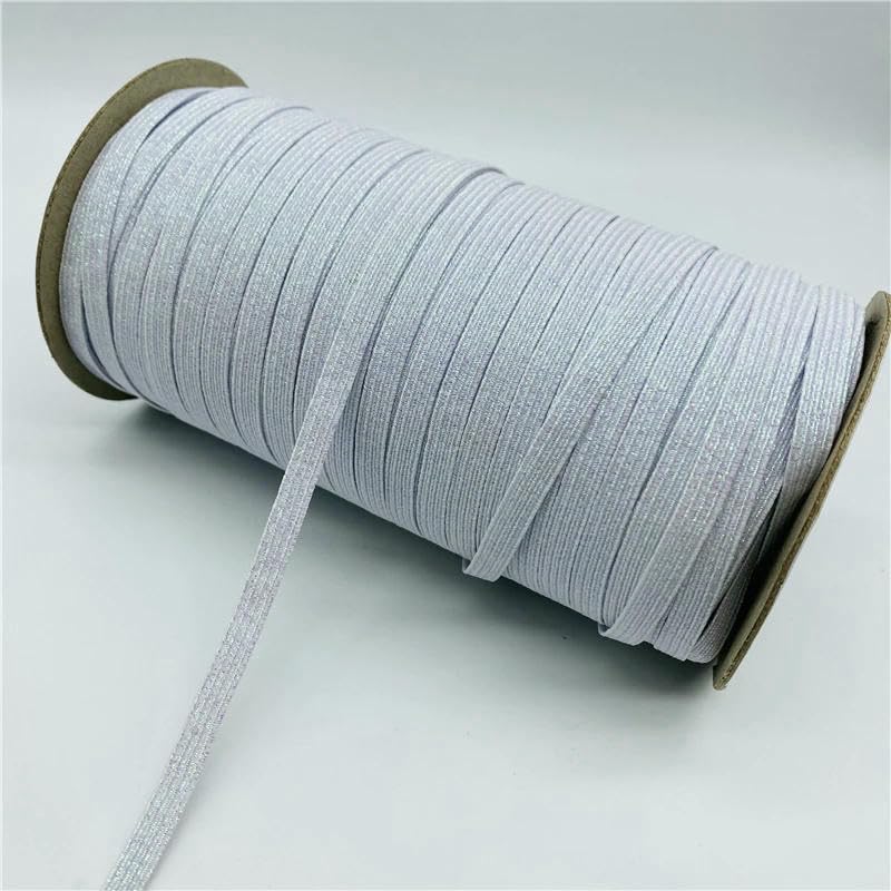 Cinta elástica con purpurina de 5 yardas y 6 mm para costura, banda elástica para cintura, cuerda elástica, rollo de 135 yardas (01-1)