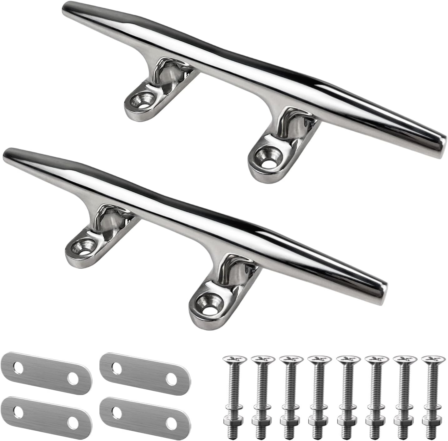 Boat Cleat, 4"/5"/6"/8"/10" Marine Grade 316 Stainless Steel Open Base Dock Cleat, Rope Cleat with Fasteners for Kayaks, Nautical Decor, 2 Pack/4 Pack