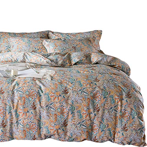 FADFAY Duvet Cover Set Shabby Gold Floral Bedding 100% Cotton Soft Farmhouse Bedding Reversible Comforter Cover with Hidden Zipper Closure 3Pcs, 1duvet Cover & 2pillowcases, King/California King Size