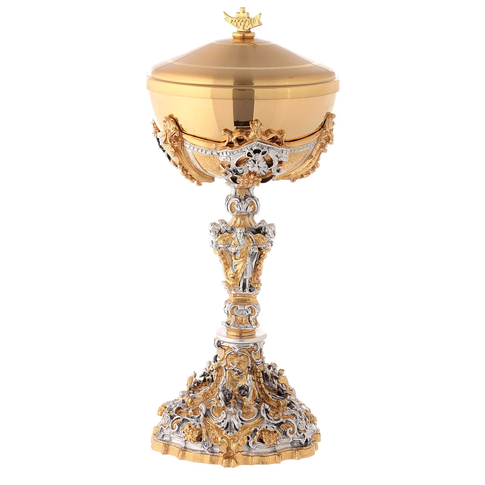 Holyart Calici Pissidi Patene metallo: Calice argento e Pisside dorata argentata natività, Calice