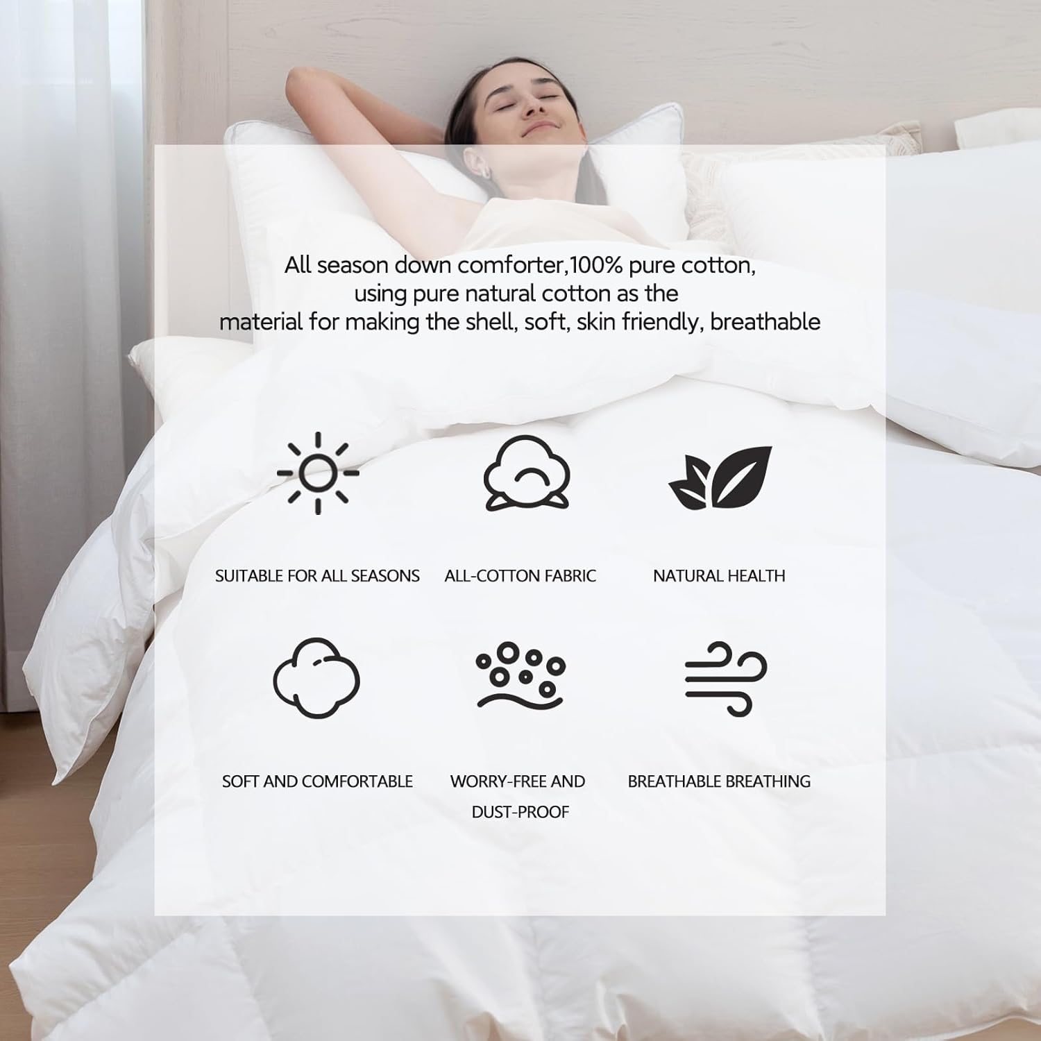 Super Soft and Luxurious Down Comforter,Down Fibers Duvet Insert, 100% Cotton Cover,Hotel Collection Fully Duvet Insert with 8 Corner Tabs,White, All Season Queen Size(90×90,50oz) - Image 2