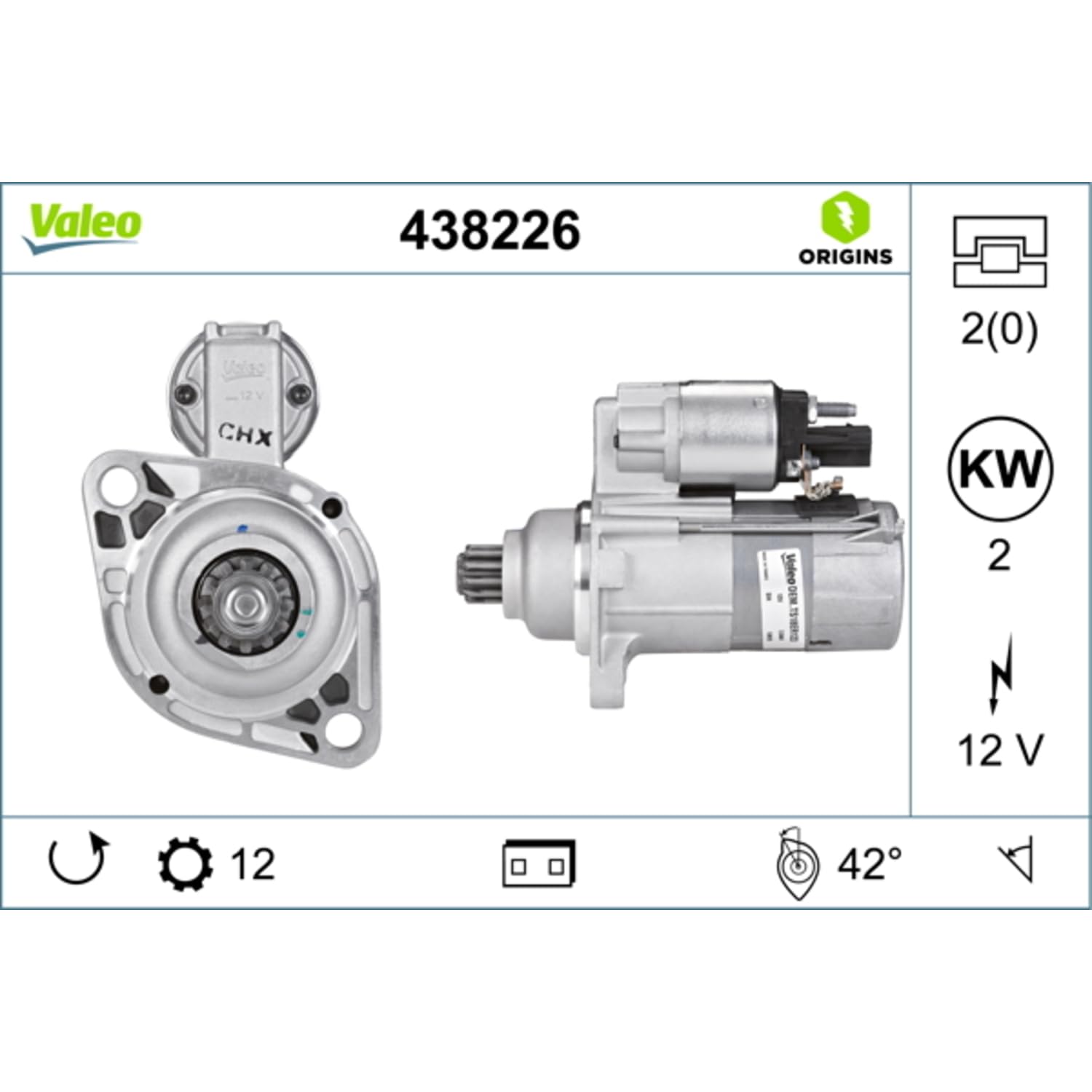 Valeo Motorino d'Avviamento 438226 - 2 kW - 12 Denti - 12 V | Compatibile con: AUDI A1 Sportback, A3, A3, A3 Cabriolet, A3 Cabriolet, A3 Limousine, A3 Sportback, A3 Sportback, Q3, TT