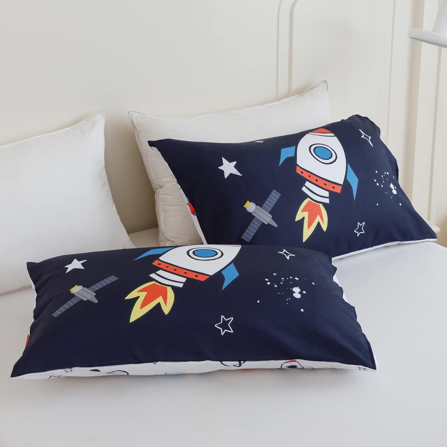 RYNGHIPY Kids Comforter Set Queen Size, Cute Space Rocket Bedding Set for Boys Girls, Teen Boy Bedding (Space Rocket, Queen) - Image 8