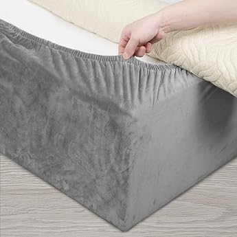 DUJUIKE Stretch Velvet Box Spring Cover for Wrapping Alternative to Traditional Valance Bed Skirt Easy to Apply Light Grey Cal King Bed Width 180-190 cm