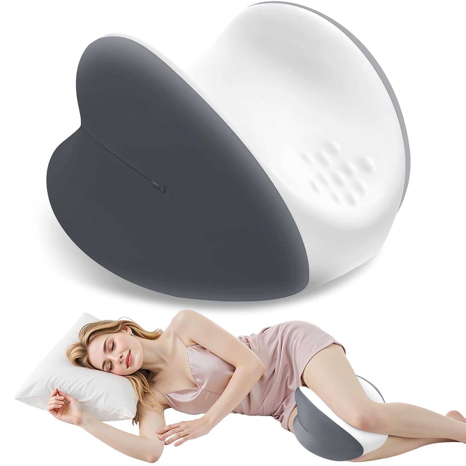 Knee Pillow for Side Sleepers, Leg Pillow with Cooling Cover, Memory Foam Leg Pillow for Side Sleeping, Heart-Shape Cushion for Hip, Back & Sciatica Pain Relief, Grey