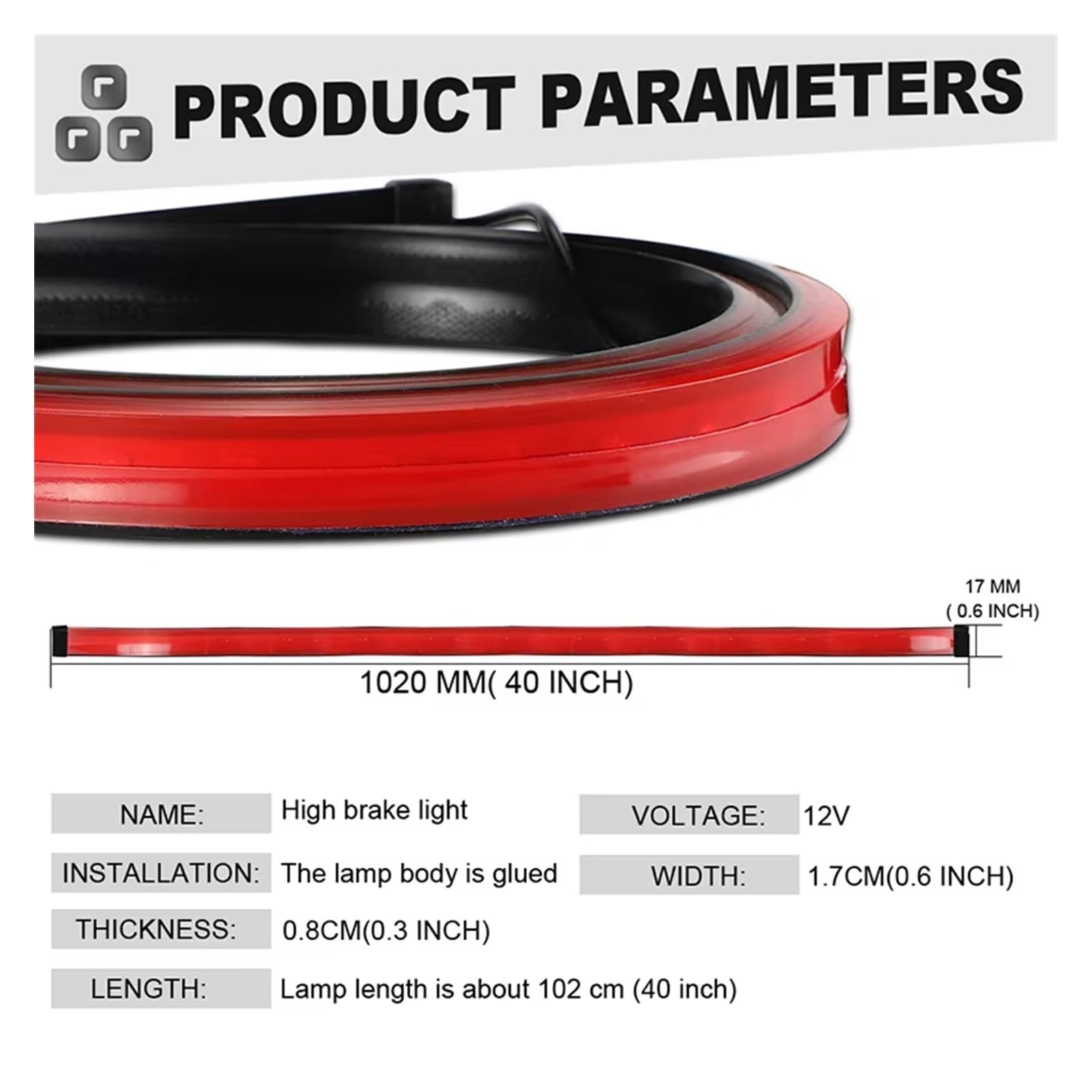 Luce Terza frenata Alto Terza striscia di freno per auto Fanale posteriore a LED da 100 cm 40 pollici Lampada segnalazione pericolo flash 12V Fanale Terzo Stop