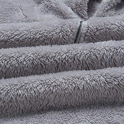 TEMOFON Women's Sherpa Hooded Sweatshirt Long Sleeve Fuzzy Fleece Zipper Pullover Winter Casual Coats Sweatshirts Solid Light Grey S