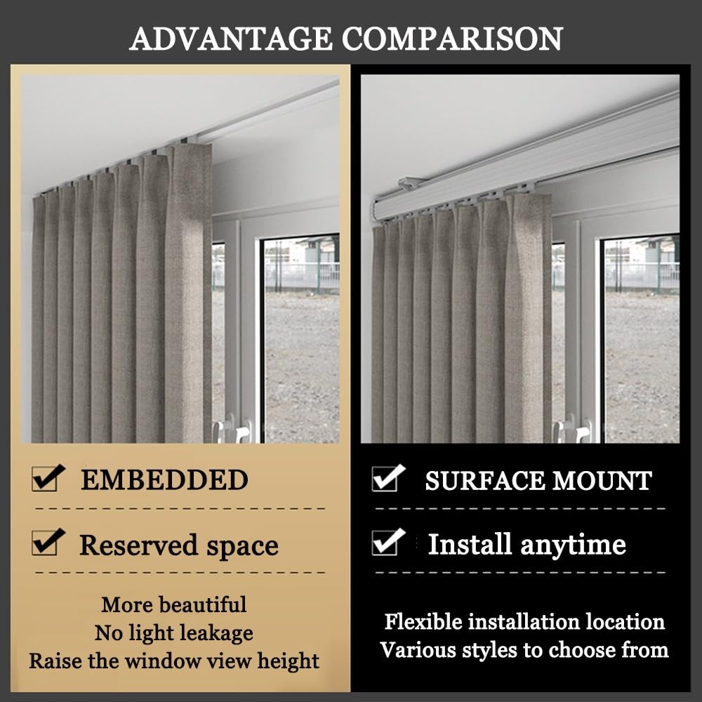 Tringle à rideaux invisible pour plafond – Rail de plafond caché pour rideaux – Tringle à rideaux silencieuse de 2 mm d'épaisseur – Tringle à rideaux robuste