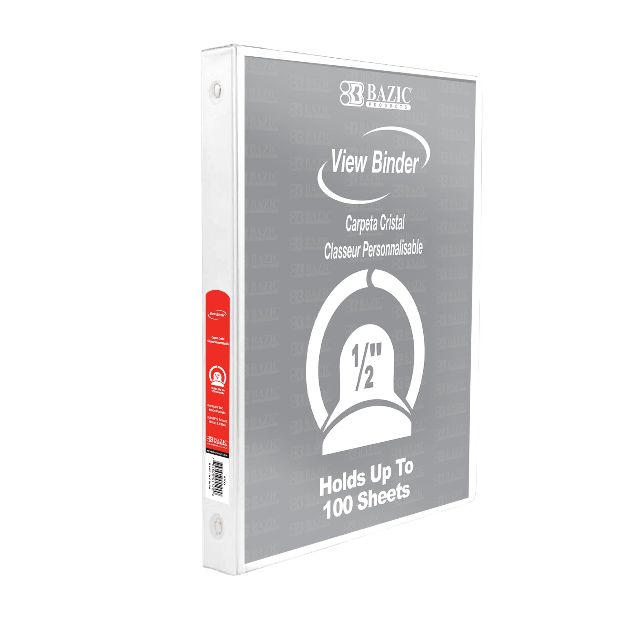 BAZIC Products 1/2 in White 3-Ring View Binder, Round Ring, 2 Pockets