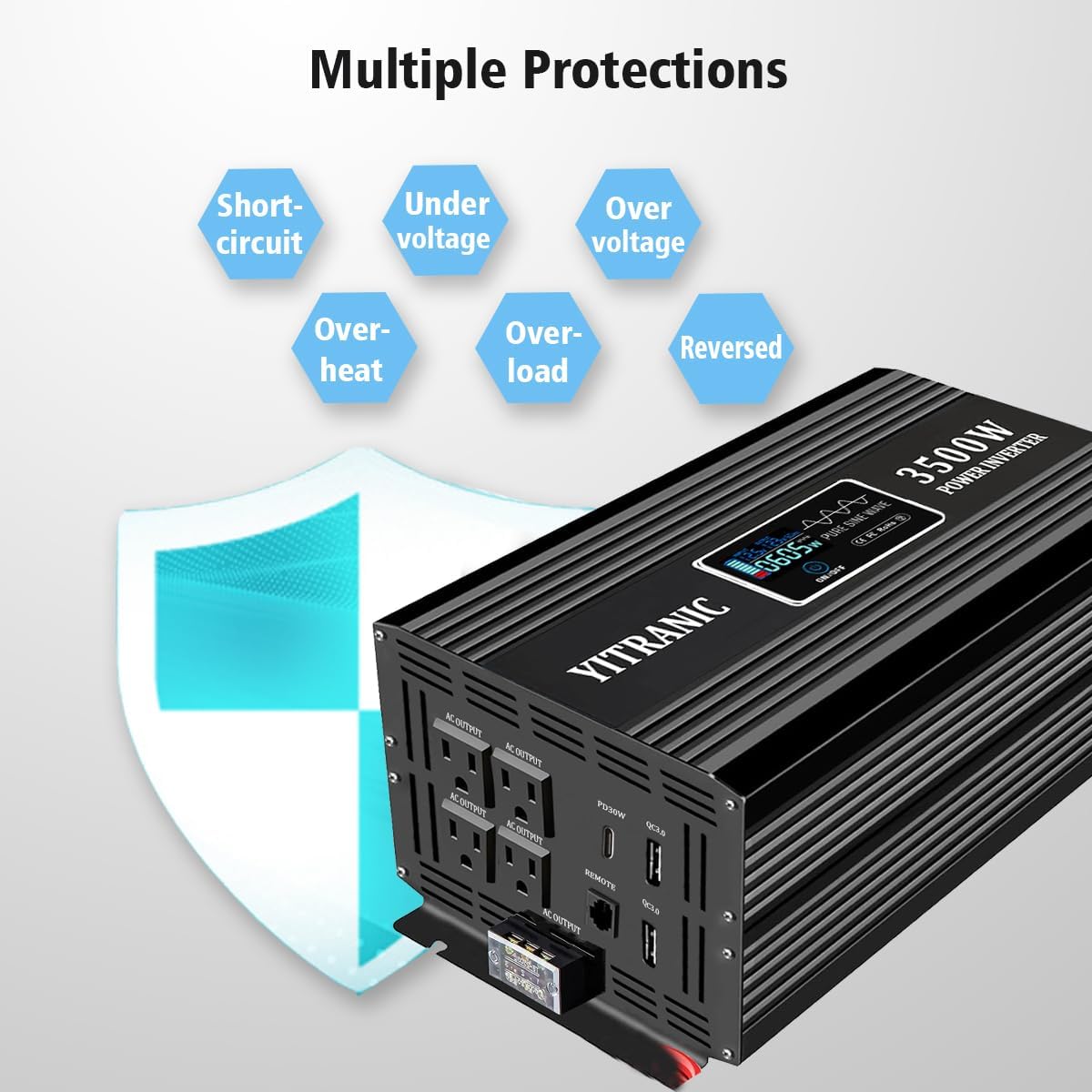 3500W Pure Sine Wave Inverter DC 12V to AC 120V Upgraded 3000 watt Inverter