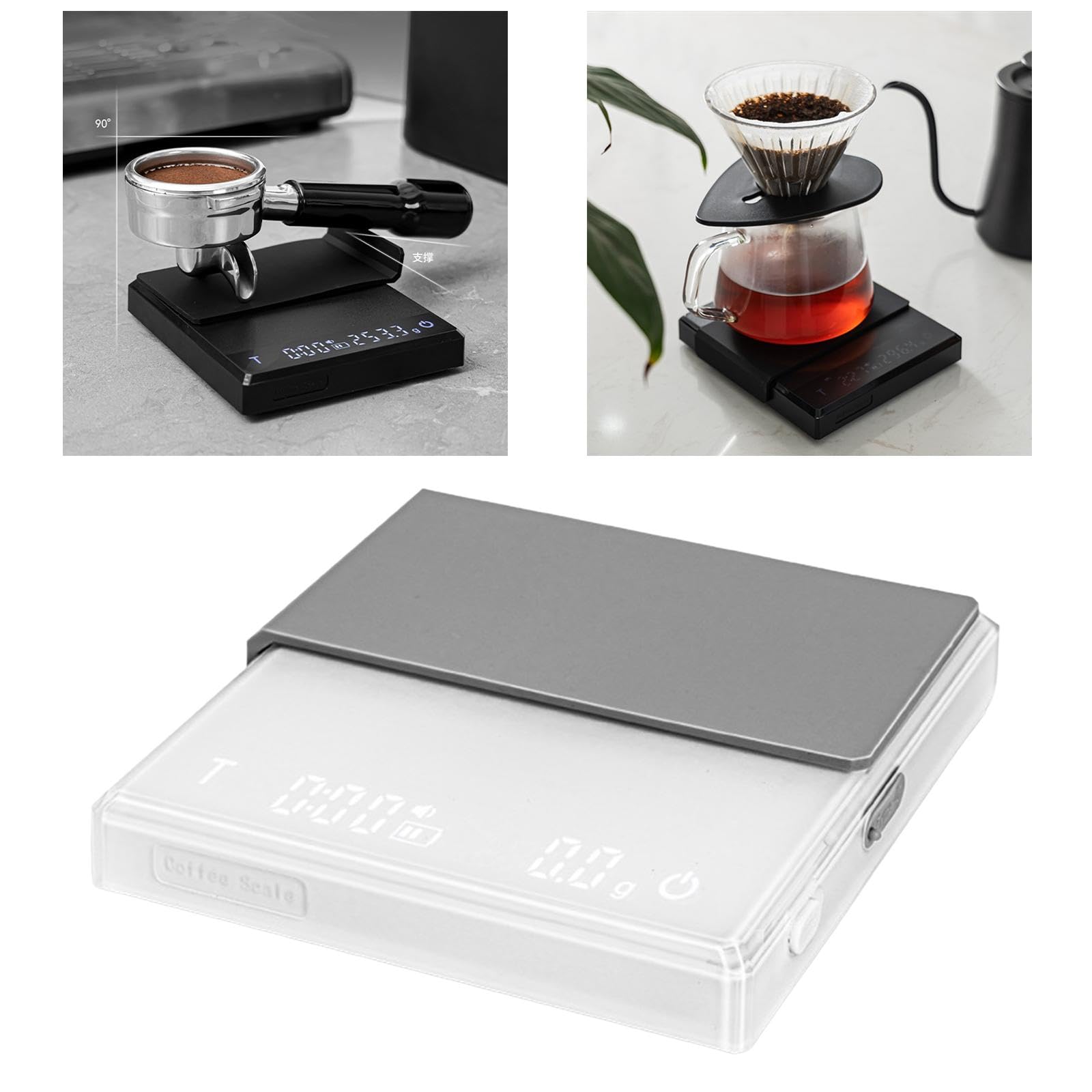 de Café Digital con Pantalla LED Y Función Táctil Accesorio Portátil para Preparar Espresso Y Alimentos Estructura Robusta Y Antideslizante Ad, Blanco