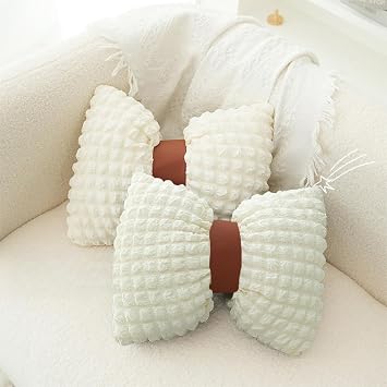 2Pcs CuteBow Shaped Throw Pillow Soft Bowknot Cushion Aesthetics Room Decor Bow Lumbar Pillow Bow Plush Pillows for Bed Couch Living Room Decor