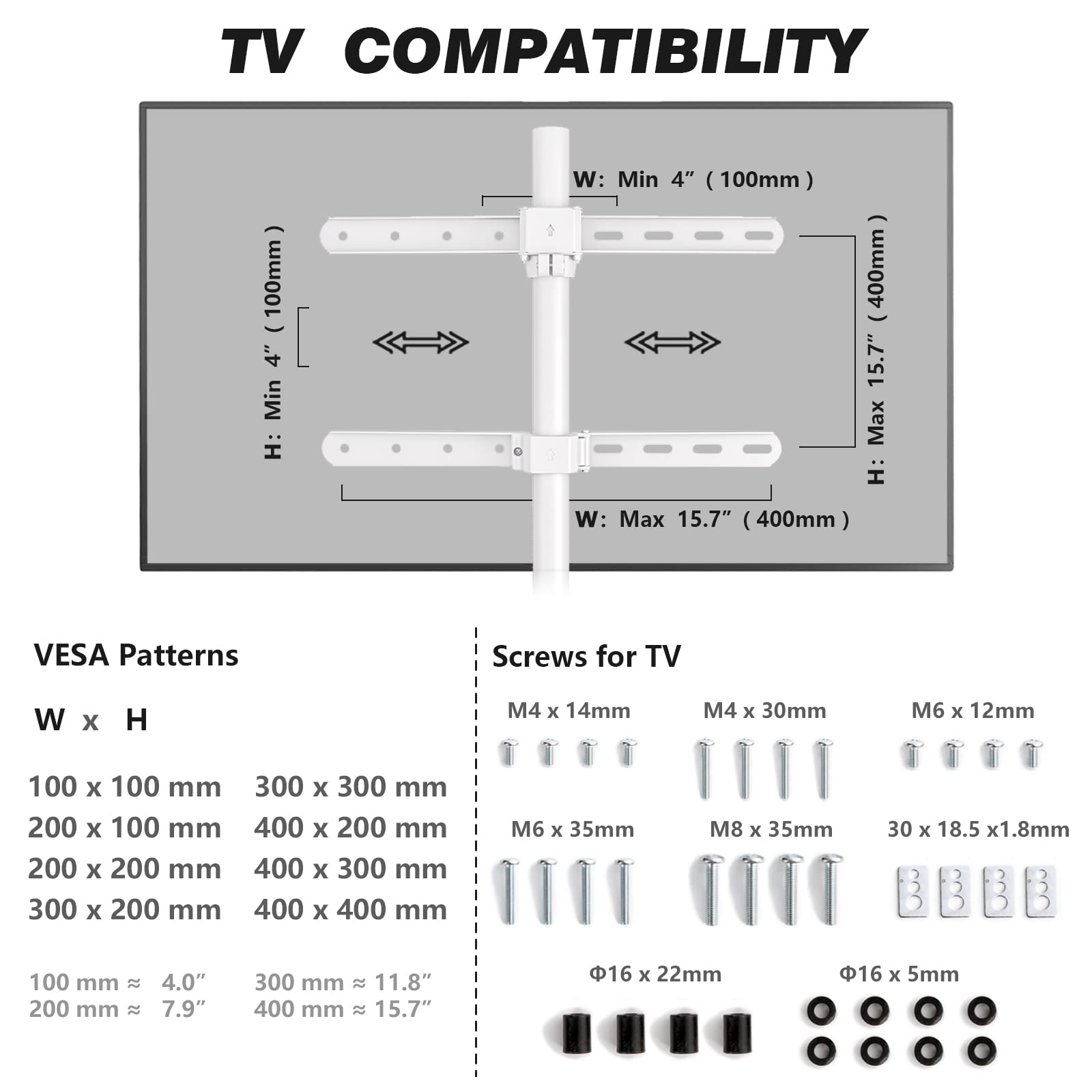 RFIVER Supporto da pavimento per TV da 32 a 65 pollici LED LCD OLED piatto curvo con rotazione di ± 25 gradi, supporto per TV angolare regolabile in altezza fino a 40 kg, gestione dei cavi, facile da
