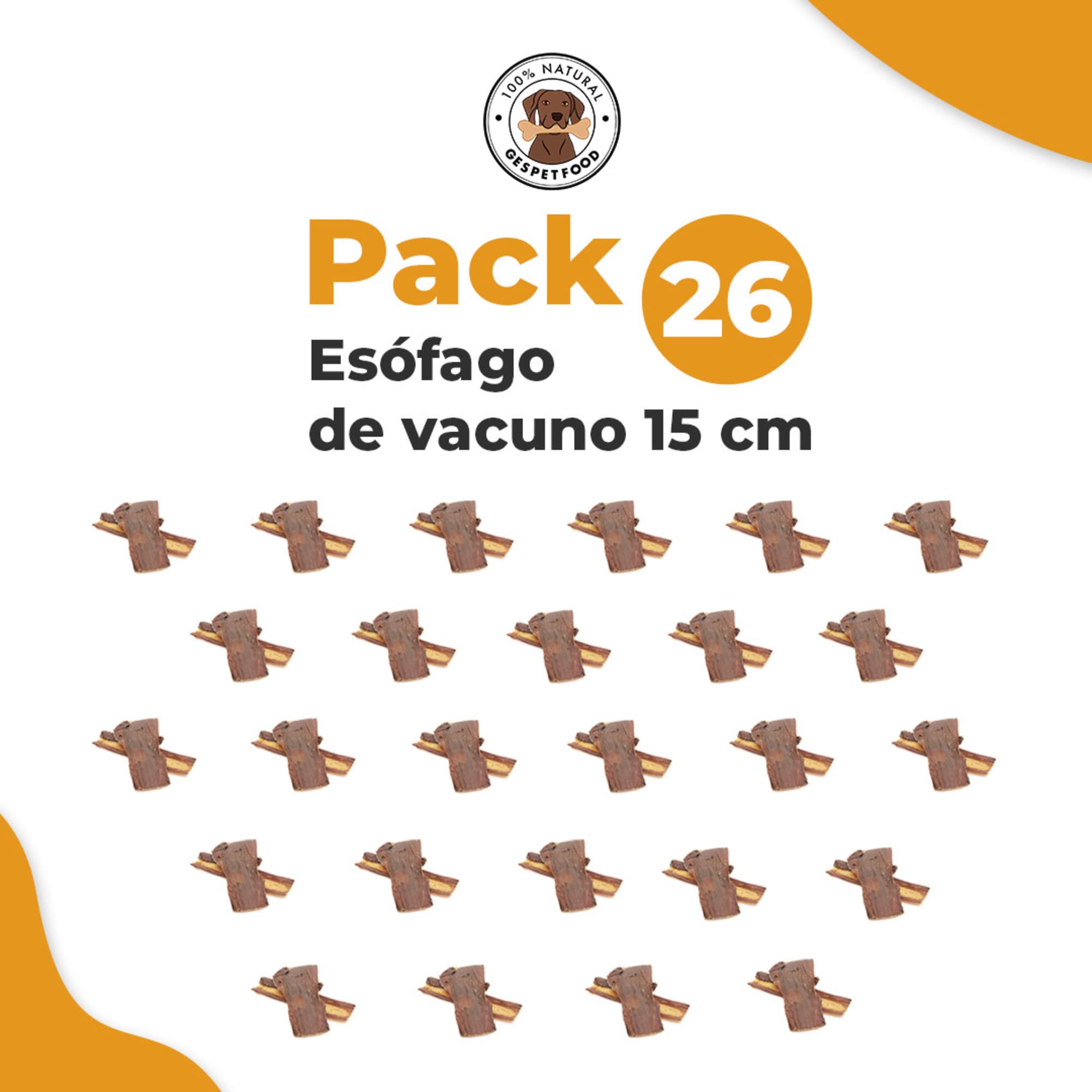 Snack Naturale per Cani - Esofago di Bovino - 500 g - 26 Unità da 15 cm per Ognuna - 100% Bovino - Senza Cereali - Gengive Sane - Snack Cani - Prodotto in Spagna - GESPETFOOD