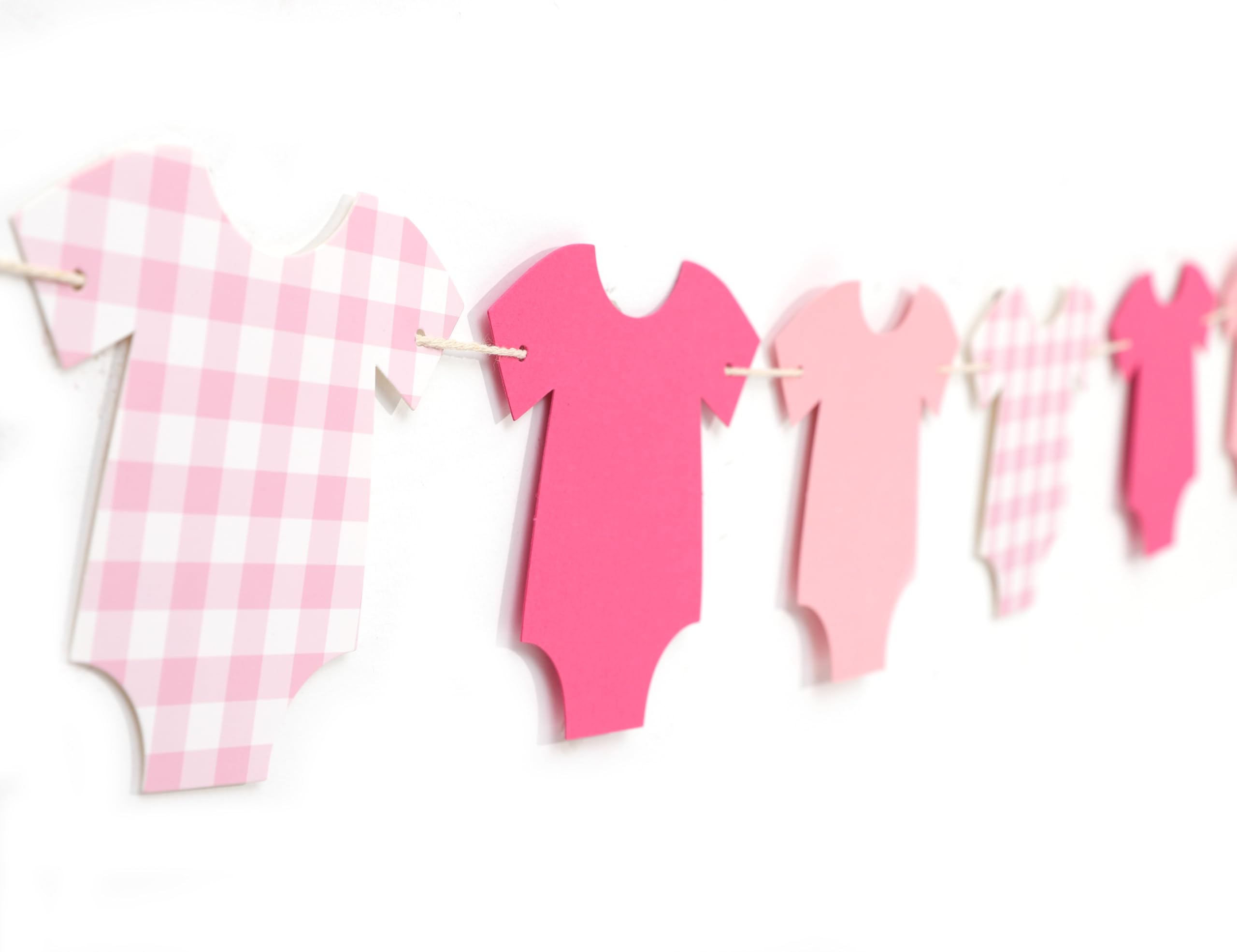 Pink Bodysuit Banner - Baby Shower Decoration Pink Gingham Banner,Shower Gingham Bunting Decor (pink)