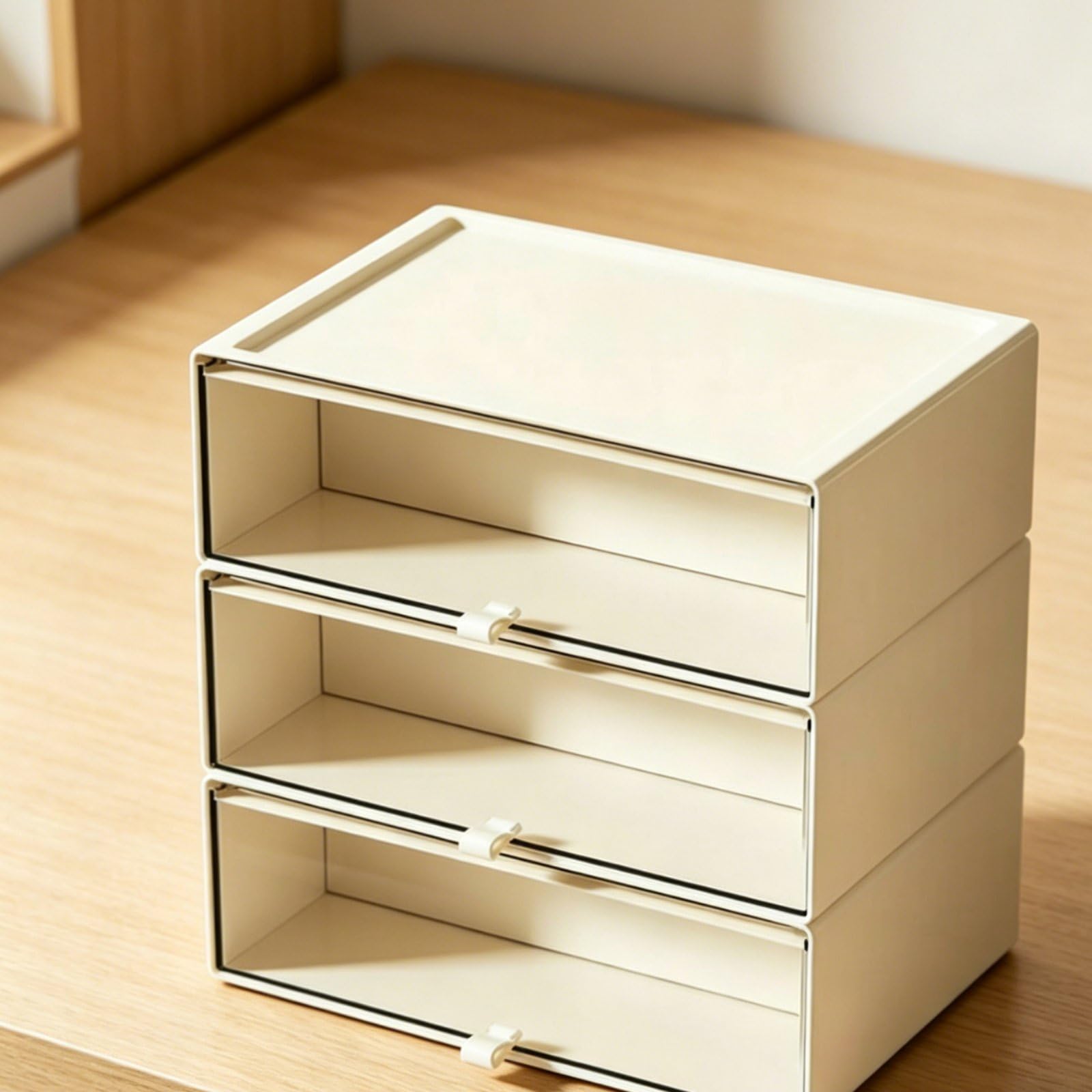 Desktop Aufbewahrungsbox Vitrine Schubladen Organizer Regal Rundumsicht für Figuren Und Deko Stabil Stapelbar Flexible Innenstruktur für Büro, Zwei Schichten Extra Groß + 2 Mittel