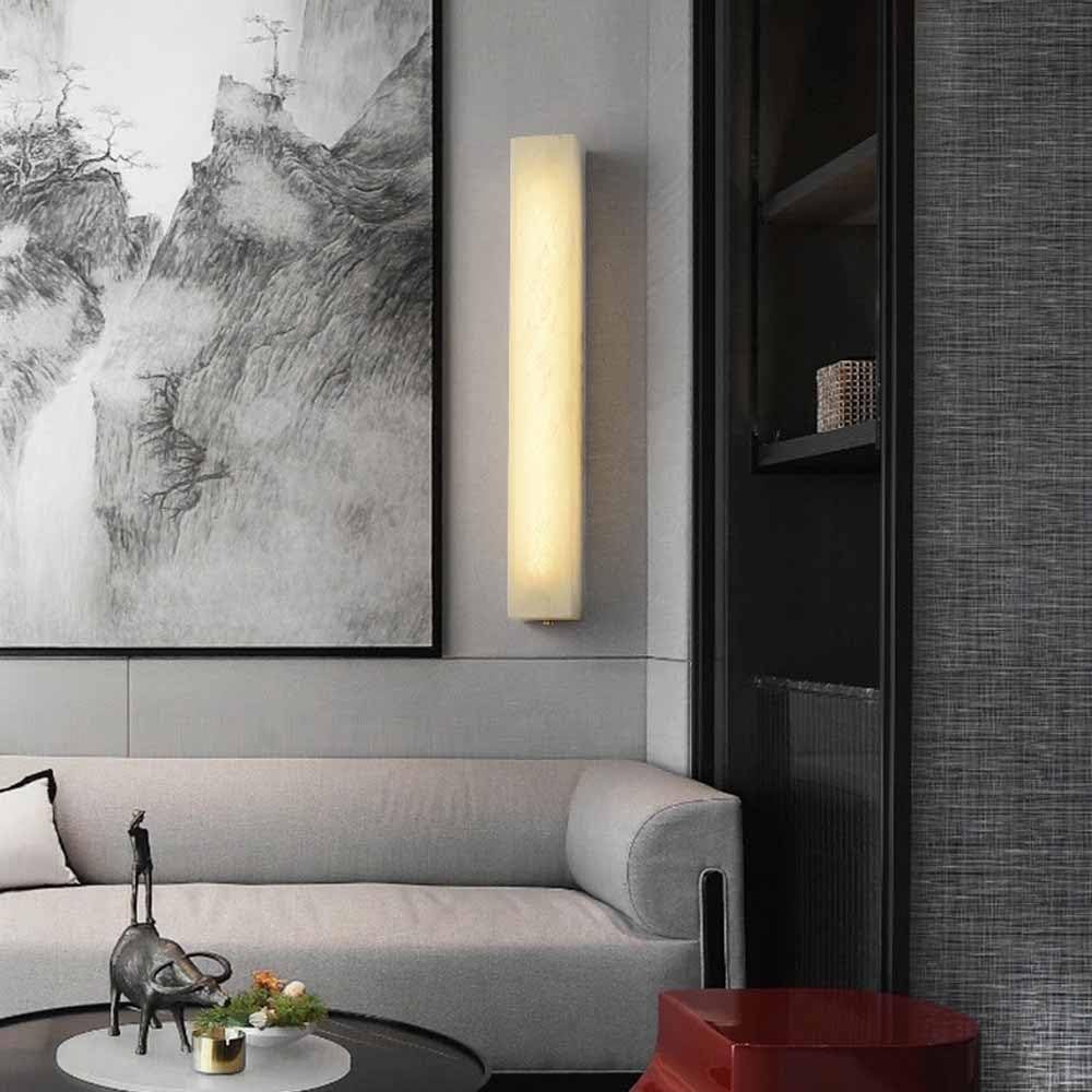 Lámpara de pared de mármol minimalista Aplique de pared de alabastro cuadrado Aplique de pared de piedra de tubo largo Dormitorio Atenuación Iluminación de montaje en pared para sala de estar Restaur