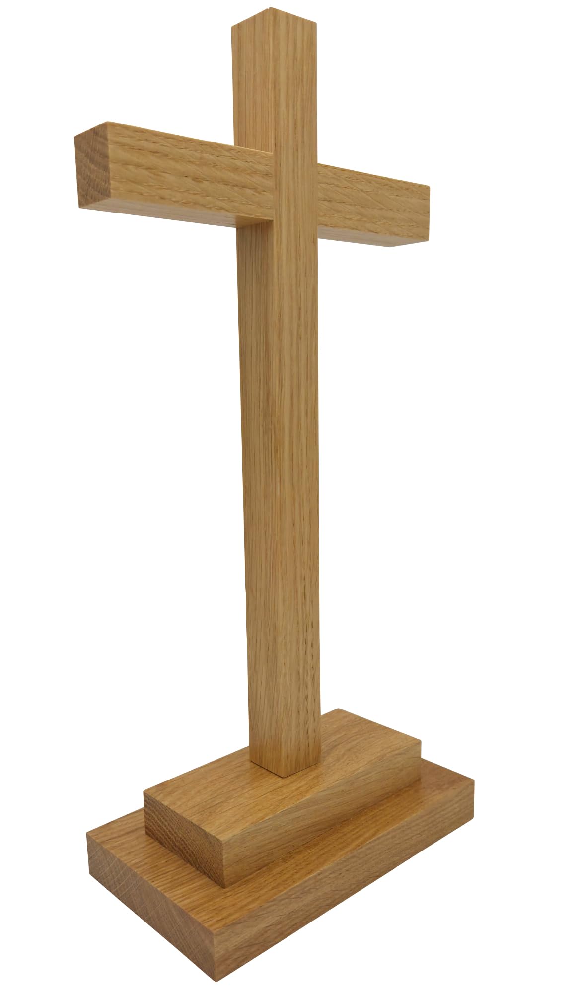 Lunexus Croce da tavolo in legno massello di faggio - croce da tavolo fatta a mano con base 28,5 × 13 × 6,5 cm - croce benedetta con certificato per battesimo, comunione