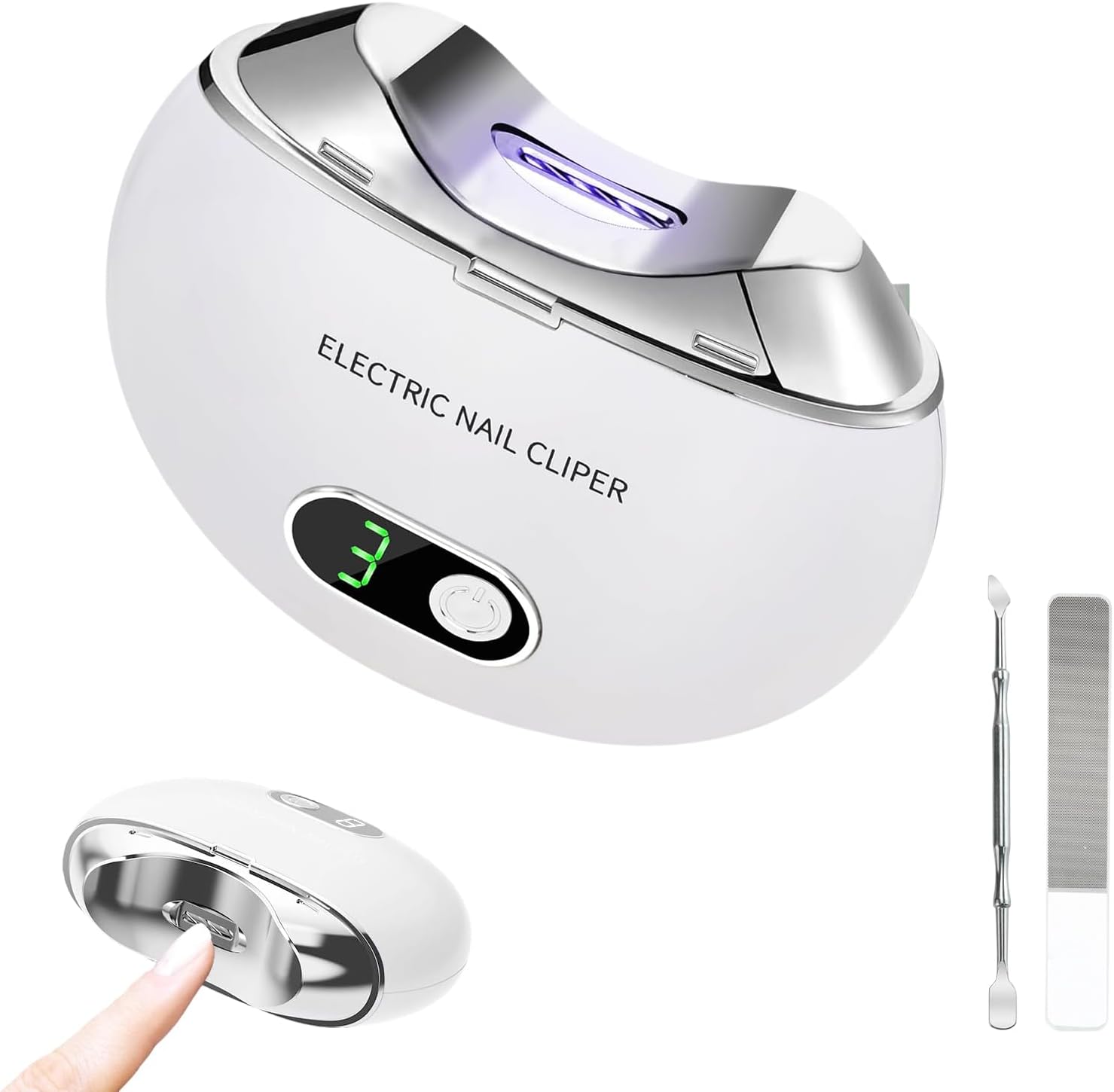 3 Pcs Easy Trim Toe Nail Trimmers with LED Light Portable Electric Nail Clippers for Toenails One Key Operation Automatic for Seniors Arthritis Low Vision (White)