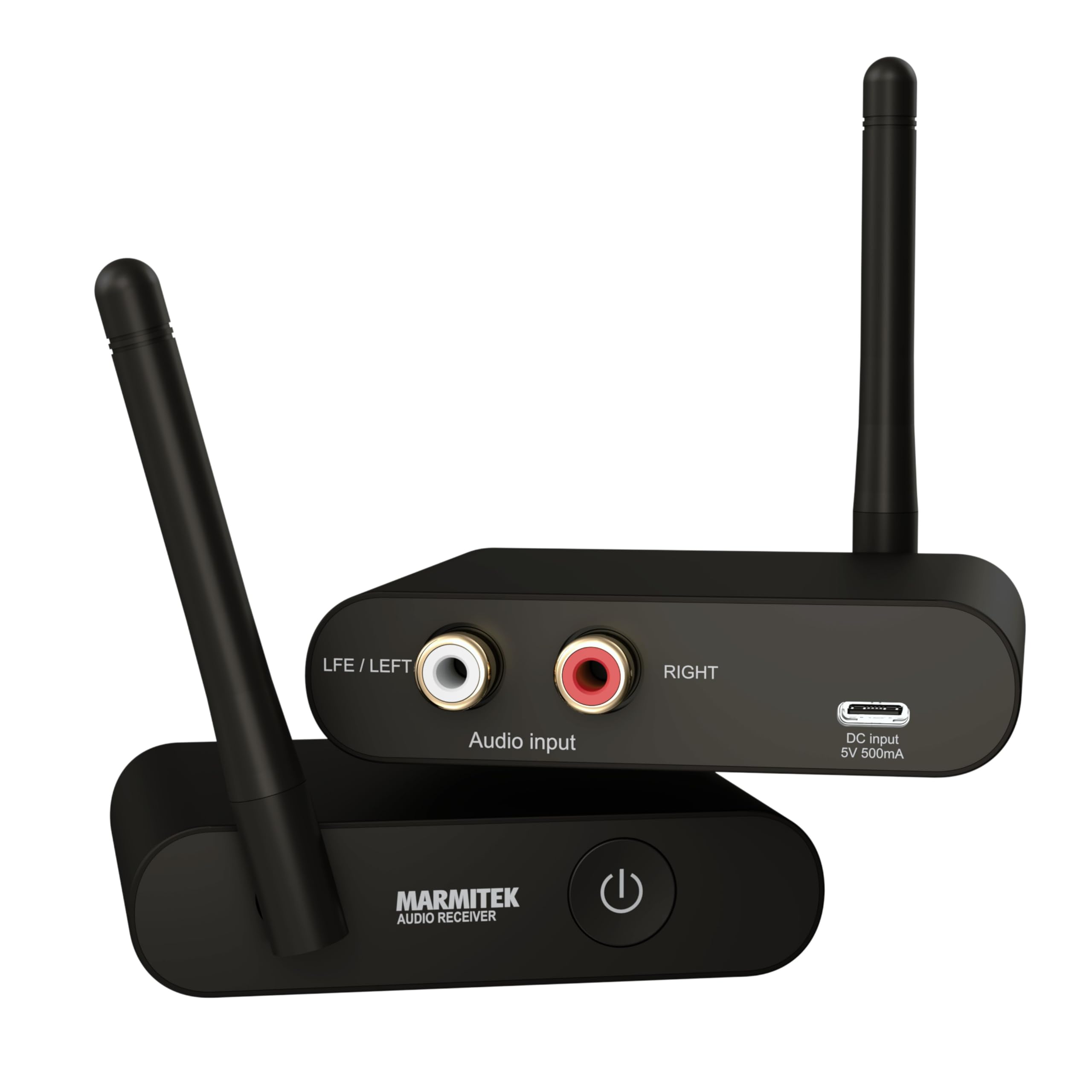 Marmitek WS400 - Kit subwoofer inalámbrico - Graves sin Cables 2,4 GHz | Transmisión digital RCA/LFE 2,4 GHz para subwoofer activo, graves sin cables, colocación libre, baja latencia y Plug & Play
