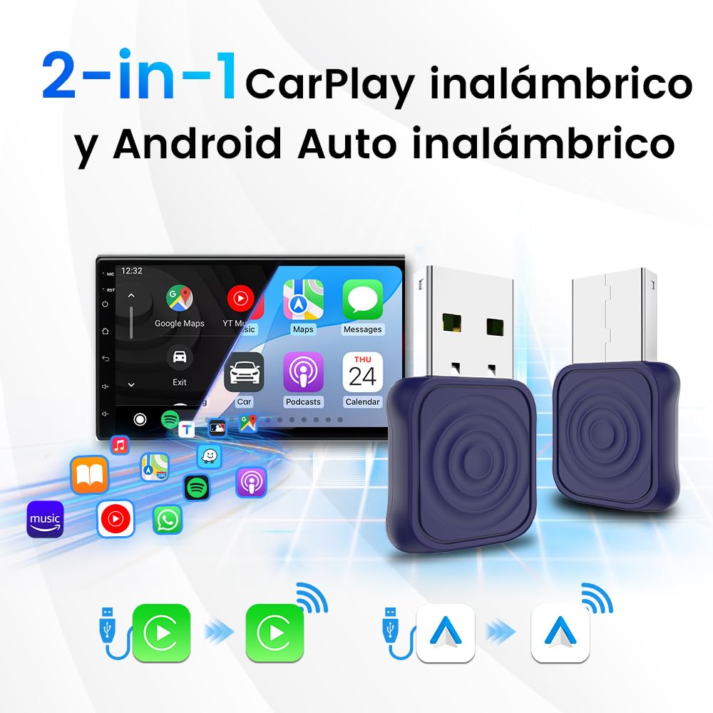 Carlinkit Adaptador inalámbrico Mini Ultra CarPlay para iPhone, adaptador automático inalámbrico para Android, convierte con cable a CarPlay inalámbrico y Android Auto, configuración Plug and Play