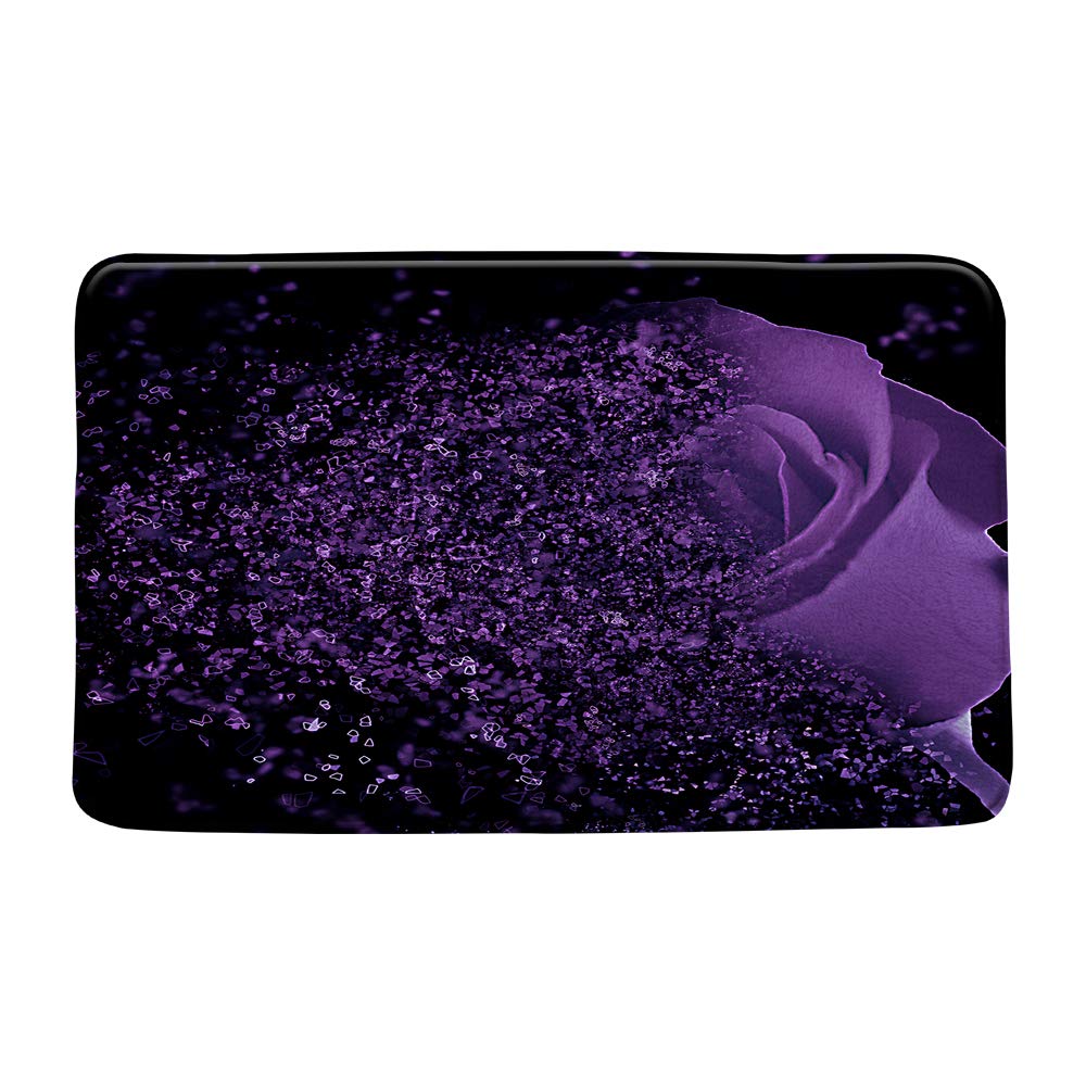 Purple Rose Bath Mat Fantasy Dream Flower Magic Disappearing Petals Glamorous Romantic Valentine Day Woman Black Bathroom Decor Mat Soft Memory Foam