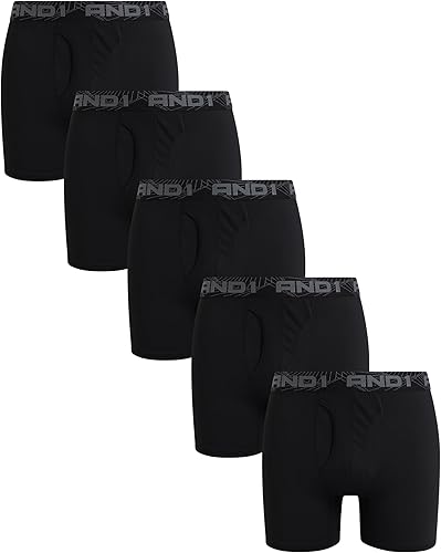 AND1 Calzoncillos tipo bóxer para hombre, paquete de 5 unidades, elásticos, con bolsa funcional, entrepierna de 6 pulgadas (S-3XL)