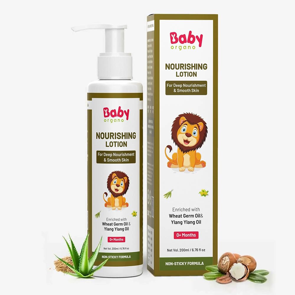- Babyorgano Baby Body Lotion for Newborn 0-2 Years Babies 200ml | Nourish & Moisturise Skin | Non Sticky | Enriched with Ylang Ylang, Olive Oil, Paraben Free