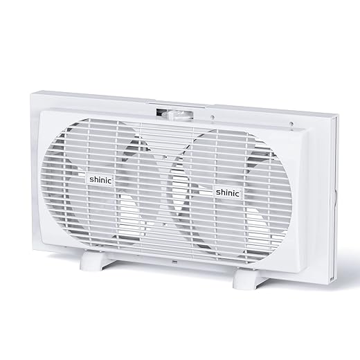 shinic 9" Dual Window Fan with Manual Reversible Airflow, 2-Speeds Twin Fans, Expandable Panels (22"-33"), Built-in Handle & Removable Feet, Ideal for Home, Kitchen, Bedroom, Office Ventilation
