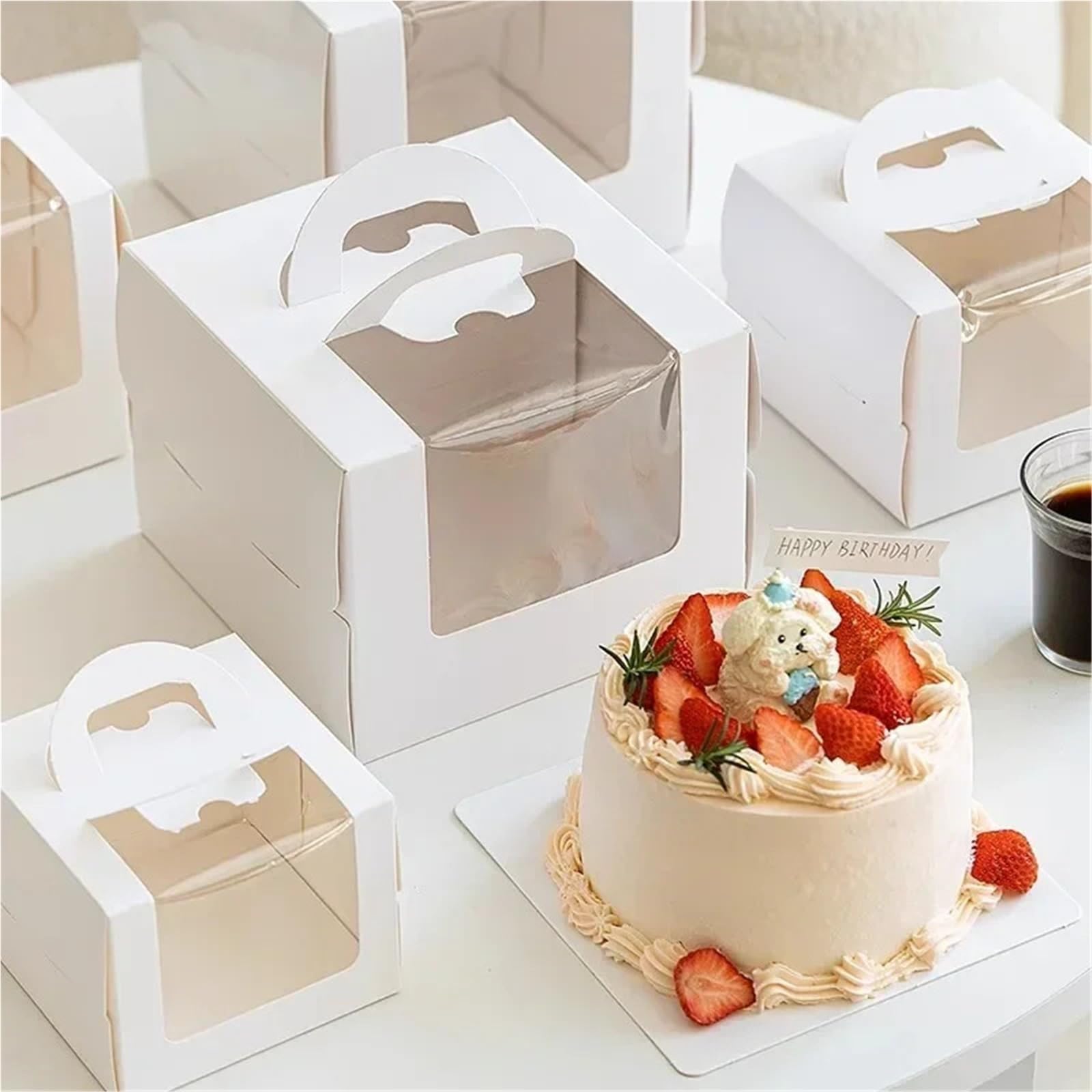 Caja embalaje 10pcs White Cake Box With Handle DIY Paper Boxes For Muffin Dessert Packaging Baking para tartas(15x15x15CM)