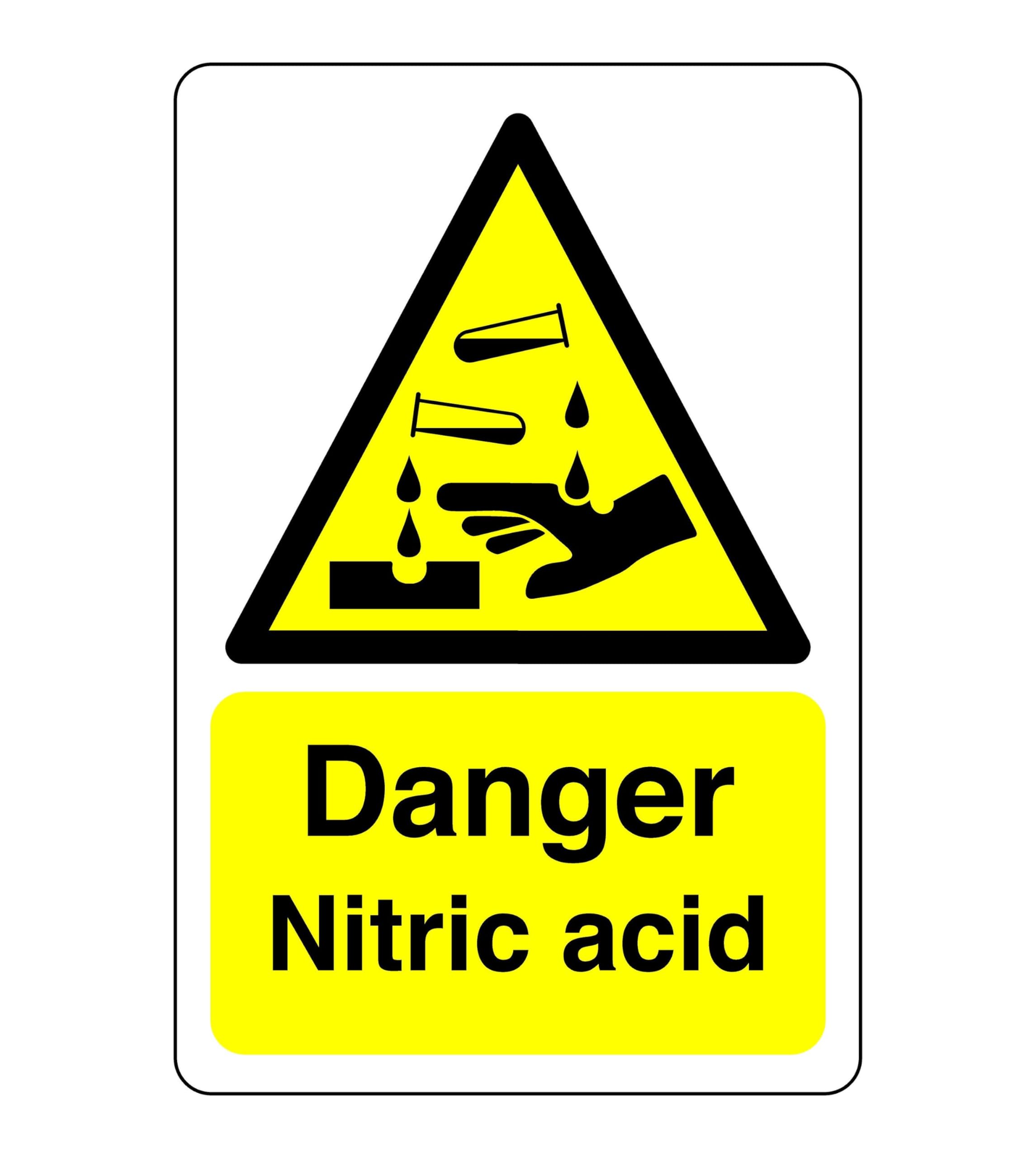Safety First Display LTD Danger nitric acid sign - Acid, Corrosive, Hazardous, Chemicals, Harmful - High tack self-adhesive sticker (150mm x 100mm) Viewing Distance within 3m.